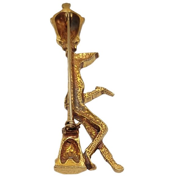 Zentall Gold-Tone Dog Standing Against Lamp Post Brooch, Signed - Picture 6 of 8